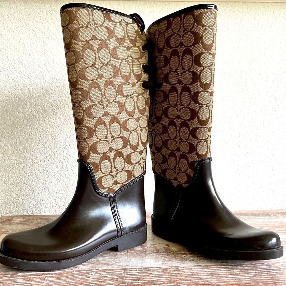 Coach Tristee Lace-Up Corset Signature Logo Rain Boots